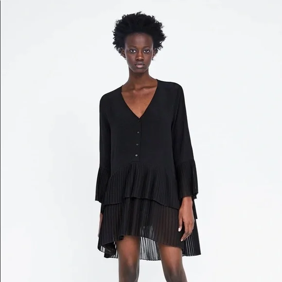 ZARA PLEATED RUFFLE DRESS TUNIC BLOUSE - Picture 2 of 3
